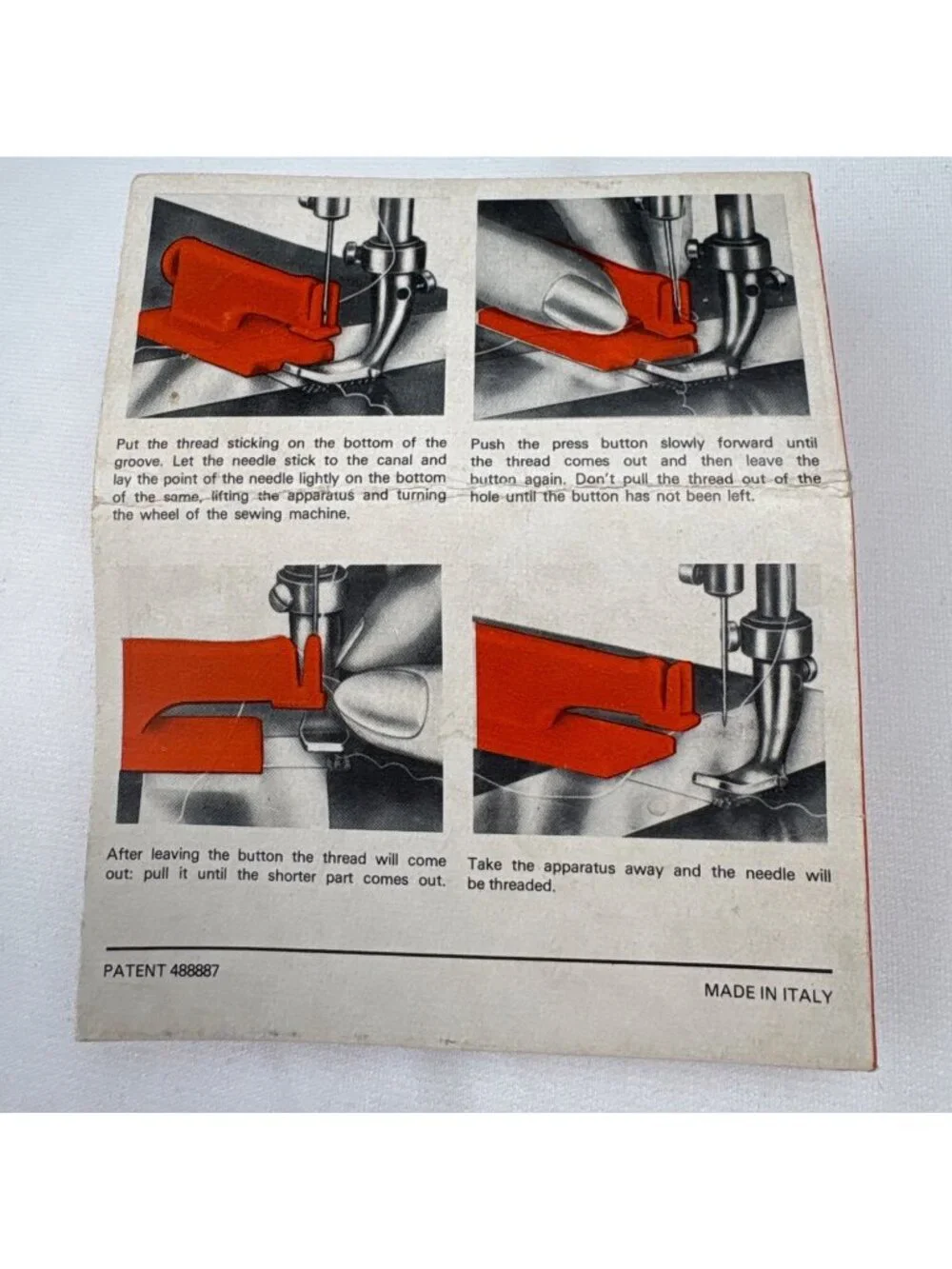 EZ-IN Sewing Machine Needle Threader Ditta Martinelli Orange Plastic Vtg Italy
